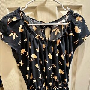 LC Lauren Conrad Navy Blue Dress with Floral Design